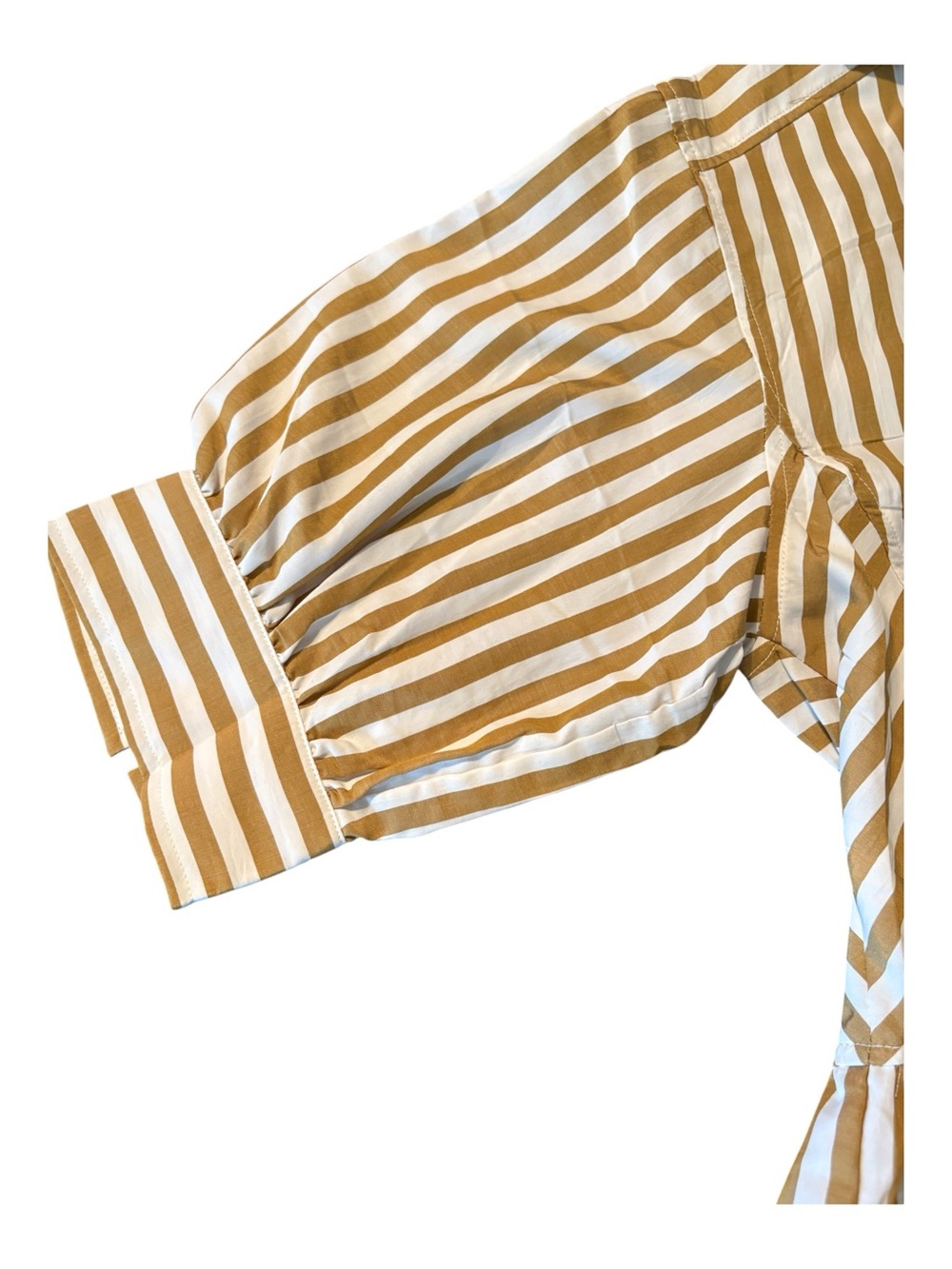 Cicy Bell NWT Striped Button-Front Ruffle Hem Top - Tan & White - Picture 3 of 10